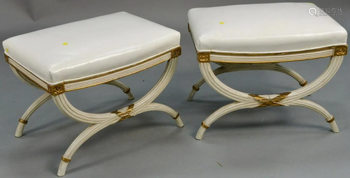 Pair of benches with white leather tops on cruel …