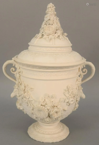 Large Bisque covered urn having two handles and …
