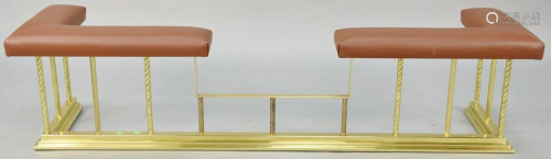Brass fire rail with leather cushion top. ht. 18 in.,