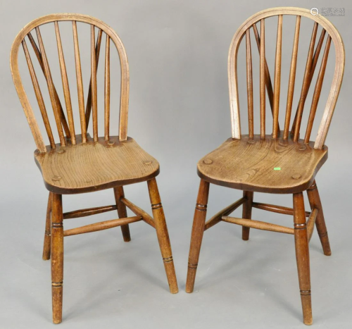 Set of six English Windsor side chairs with brace