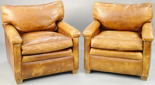 Pair of brown leather easy chairs. ht. 30 1/2 in., …