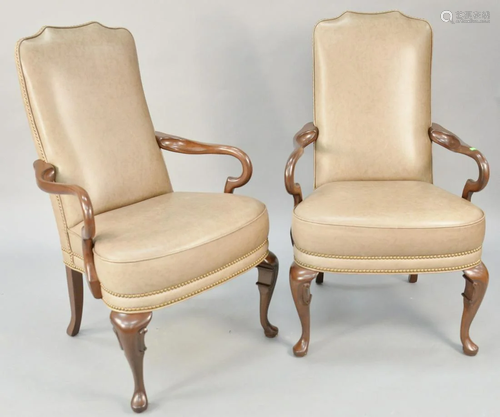 Pair of leather Queen Anne style arm chairs. ht. 42…