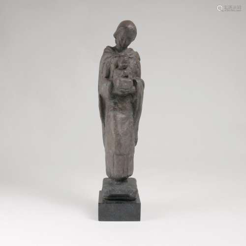 First half 20th cent.A Figure 'Mary with Child'Around 1950. Bronze with brown patina. Monogr. 'O.