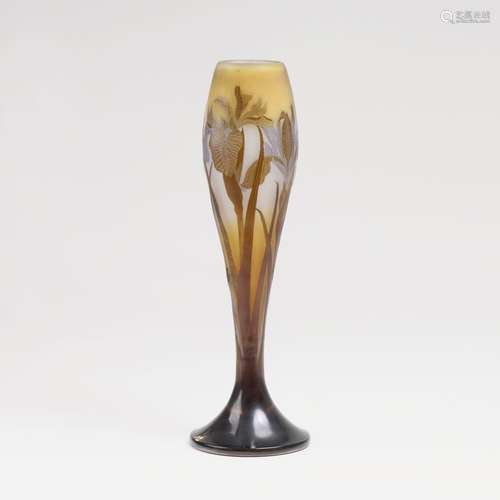 An Elegant Gallé Stem Vase with Irises<