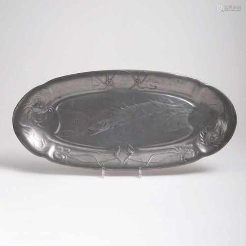 An art nouveau Kayserzinn Oval Pewter Dish