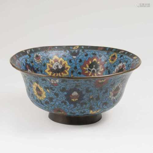 A Large Cloisonné Bowl with Mums<