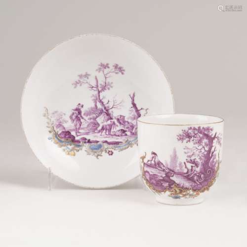 A Cup with Hunting Scenes in Purple Monochrome