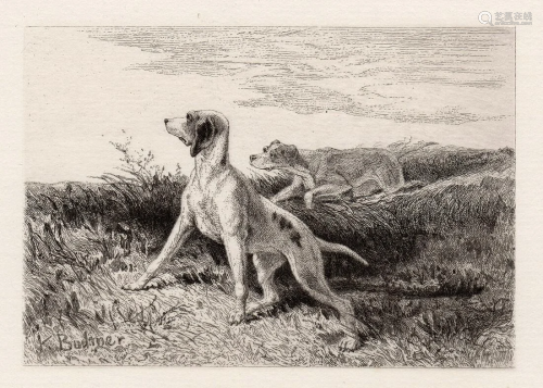 A 1800s KARL BODMER ETCHING HUNTING DOGS I…