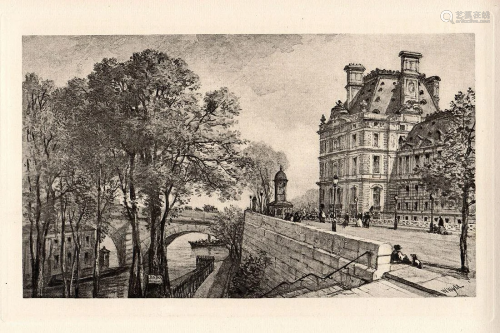 A 1800s WILLIAM WYLD ETCHING PALAIS DU LOUVRE …
