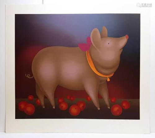 A LGOR GALANIN SERIGRAPH PIG WITH A BOW…