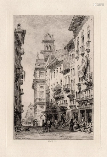 A 1800s WILLIAM WYLD ETCHING A STREET IN VERO…
