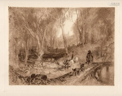 A 1800s WILLIAM TURNER ETCHING WITH HUN…