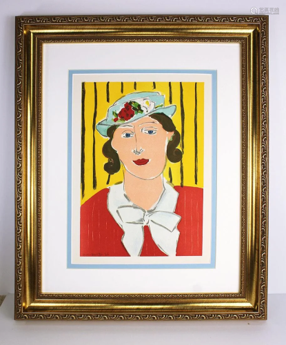 A 1939 MATISSE LITHOGRAPH BLUE HAT WITH …