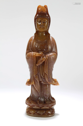 An Estate Chinese Soapstone Religious Guanyin S…