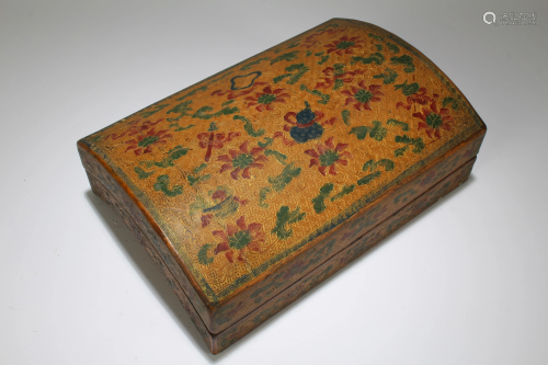A Chinese Lidded Wooden Lacquer Fortune Box