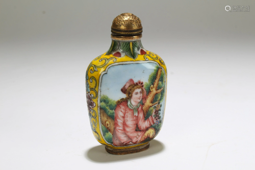 A Chinese Western-portrait Fortune Cloisonne Snuff