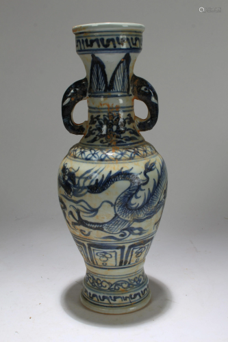 A Chinese Dragon-decorating Duo-handled Blue …