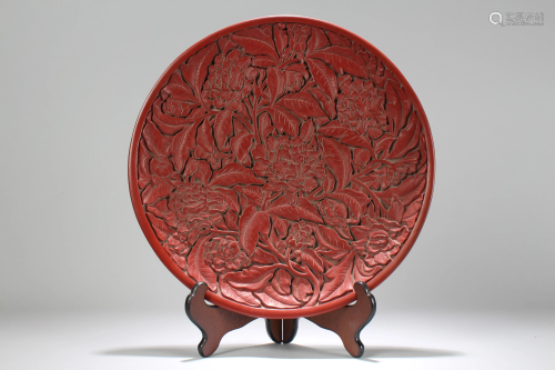 A Chinese Massive Plant-filled Fortune Lacquer Plate