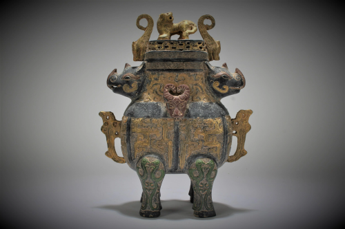A Chinese Duo-handled Myth-beast Fortune Lidded Bro…