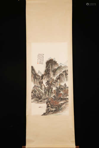 A Chinese Ink and Water Color Painting of Landscape, Huang Binhong Mark.