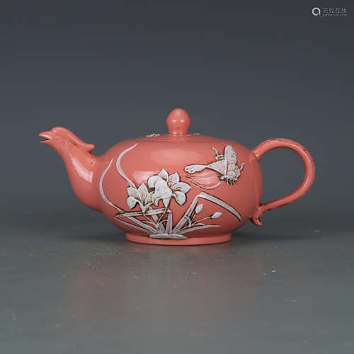 A Chinese Red Glazed Pottery Teapot.
