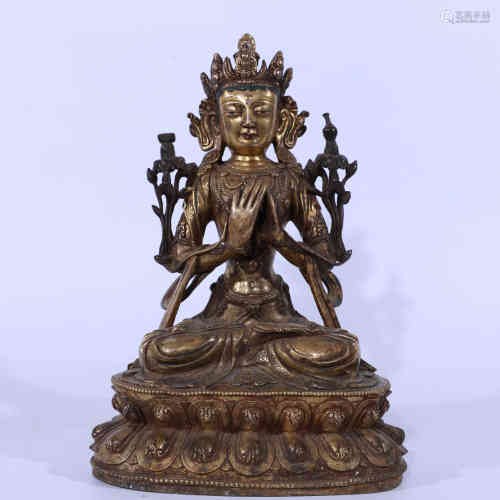 A Chinese Gilt Bronze Statue of Manjusri Bodhisattva.