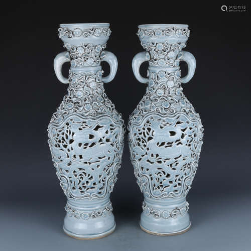 Pair Chinese Blue Glazed Porcelain Vase.