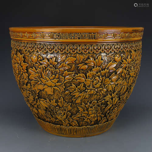 A Chinese Yellow Glazed Large Porcelain Jardiniere.