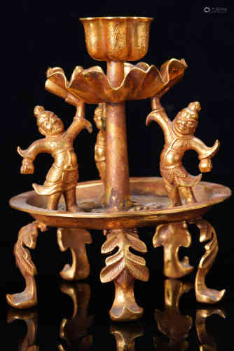 A Chinese Gilt Bronze Oil Lamp.