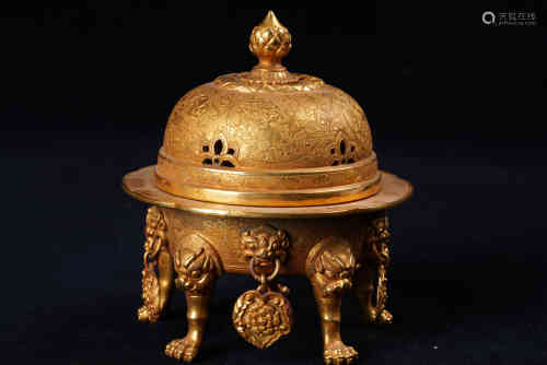 A Chinese Gilt-Bronze Censer.