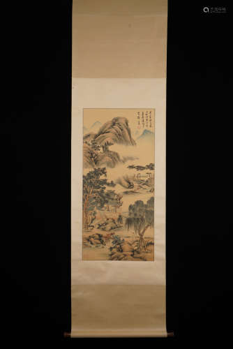 A Chinese Landscape Silk Scroll, Puru Mark
