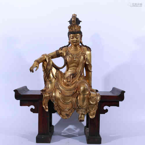 A Chinese Gilt Bronze Statue of Guanyin.