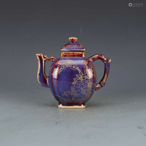 A Chinese Flambe Porcelain Teapot.