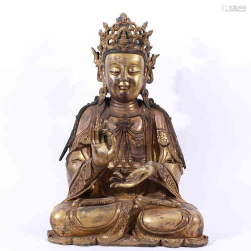 A Chinese Gilt Bronze Statue of Guanyin.