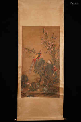 A Chinese Bird-and-flower Painting, Lang Shining Mark.