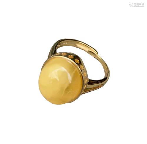 Amber Beeswax 925 Silver Ring