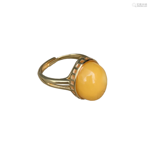 Amber Beeswax 925 Silver Ring