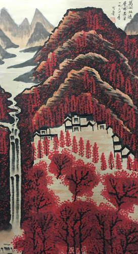 Chinese Hanging Scroll of Maple Trees