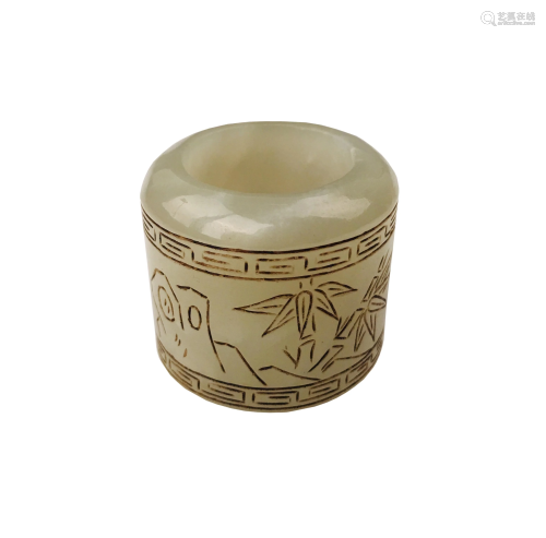 Chinese Archaic 'Bamboo' Jade Thumb Ring