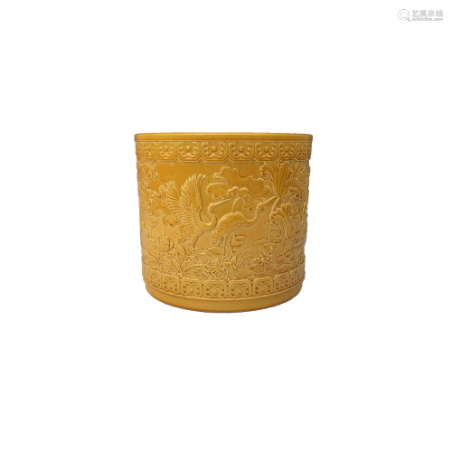 Chinese Yellow Glazed Porcelain Brushpot