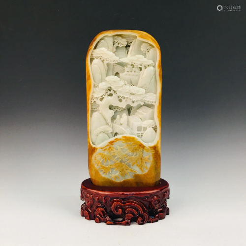 Fine Chinese Carved Hetian Jade Decoration Open…