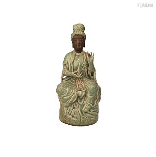 Chinese Green Glazed Guanyin Buddha Statue