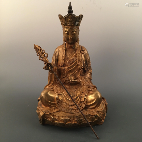 Chinese Gilt Bronze Ksitigarbha Figure, Yongle Mark