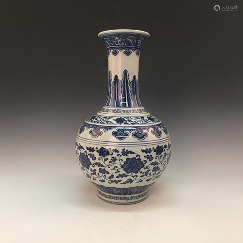 Chinese Blue-White 'Floral' Vase, Qianlong Mark