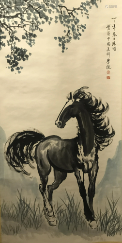 Chinese Hanging Scroll of Horse Painting