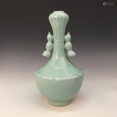 Chinese Azure Glazed Garlic Mouth Vase, Qianlong …