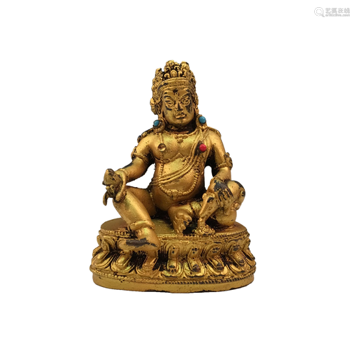 Chinese Gilt Bronze Buddha Figure Inlaid Gemstones