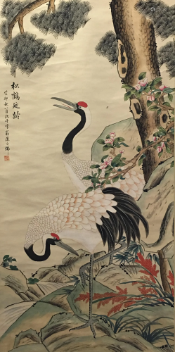 Chinese Hanging Scroll of Red-Crowned Crane