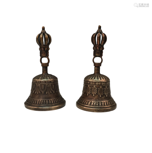 A Pair of Bronze Chinese Buddhism Ritual Bells