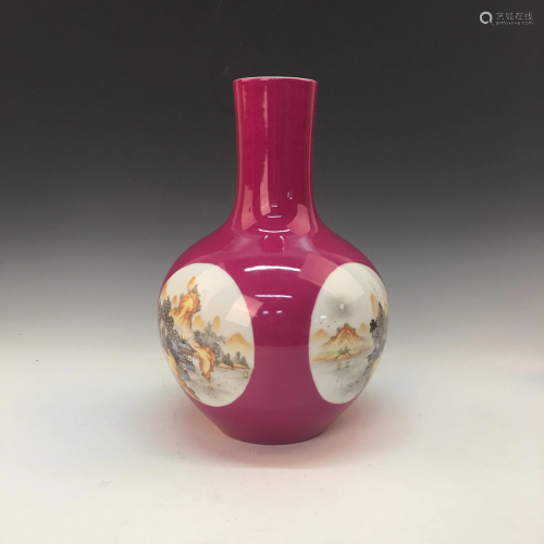 Chinese Famille Rose Bottle Vase, Qianlong Mark